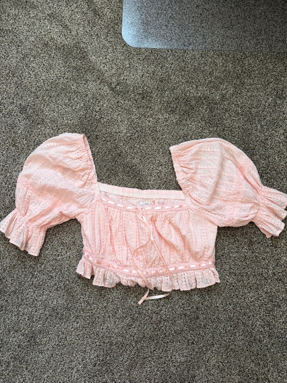Tularosa Blush Eyelet Puff-Sleeve Crop Top